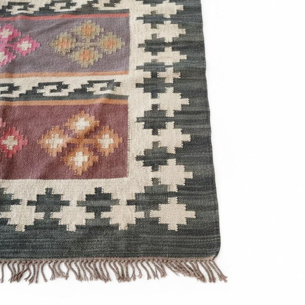 Handcrafted Vintage Multicolor Jute Dhurrie For Home